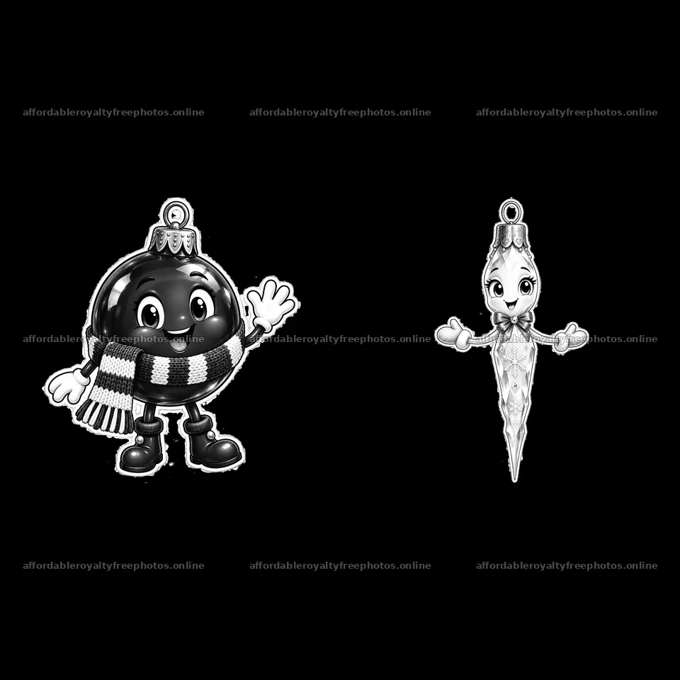 Black and white cartoon ornaments with characters for – royalty-free photos 7746x7746