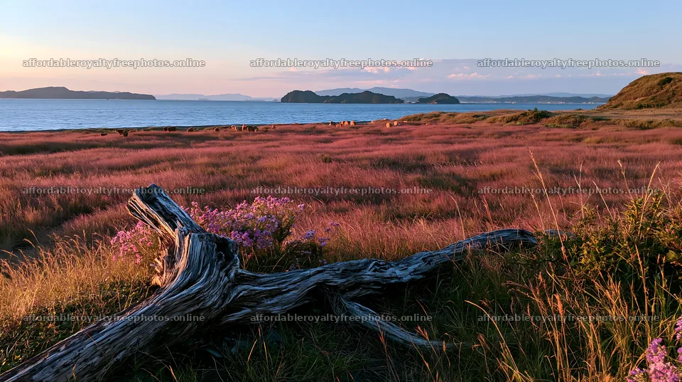 Nagasaki coastal meadow with driftwood and ocean view – royalty-free photos 10608x5938