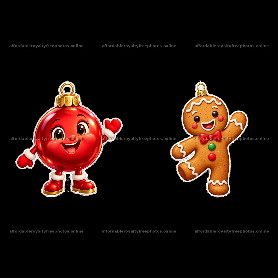 Christmas ornament sticker with cheerful red ball and gingerbread man – royalty-free photos 7746x7746