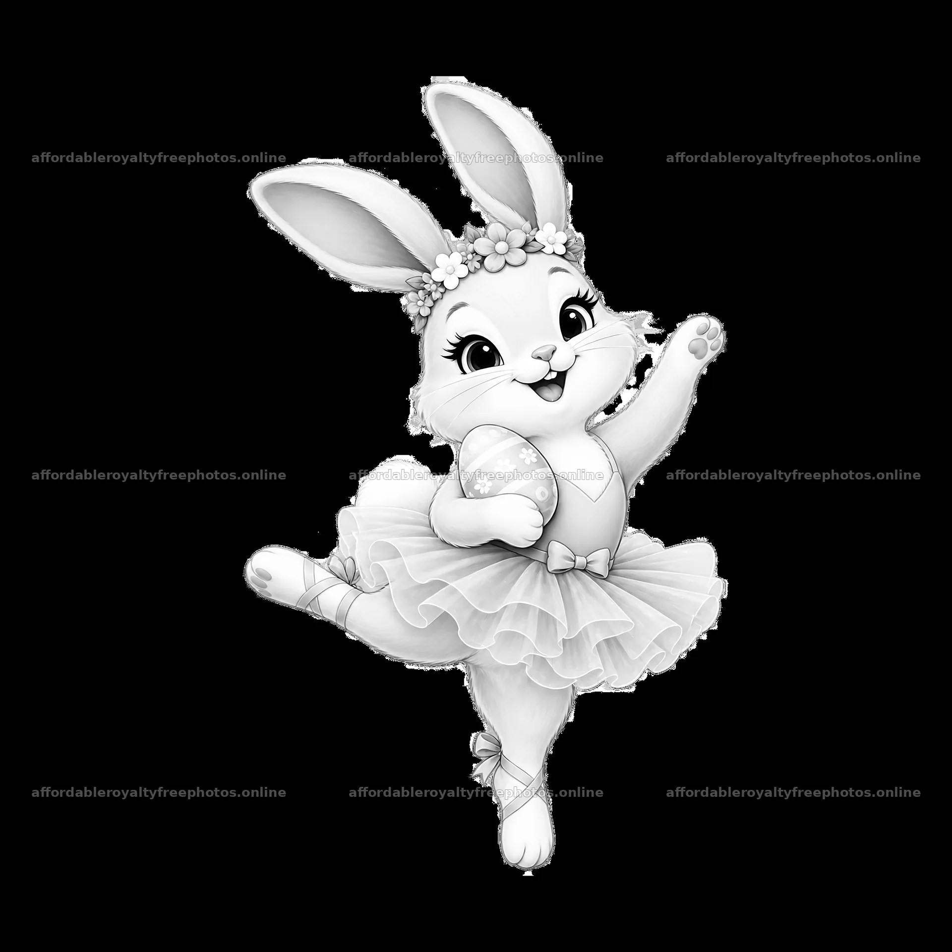 Dancing easter bunny in a tutu with an easter egg – royalty-free photos 7746x7746