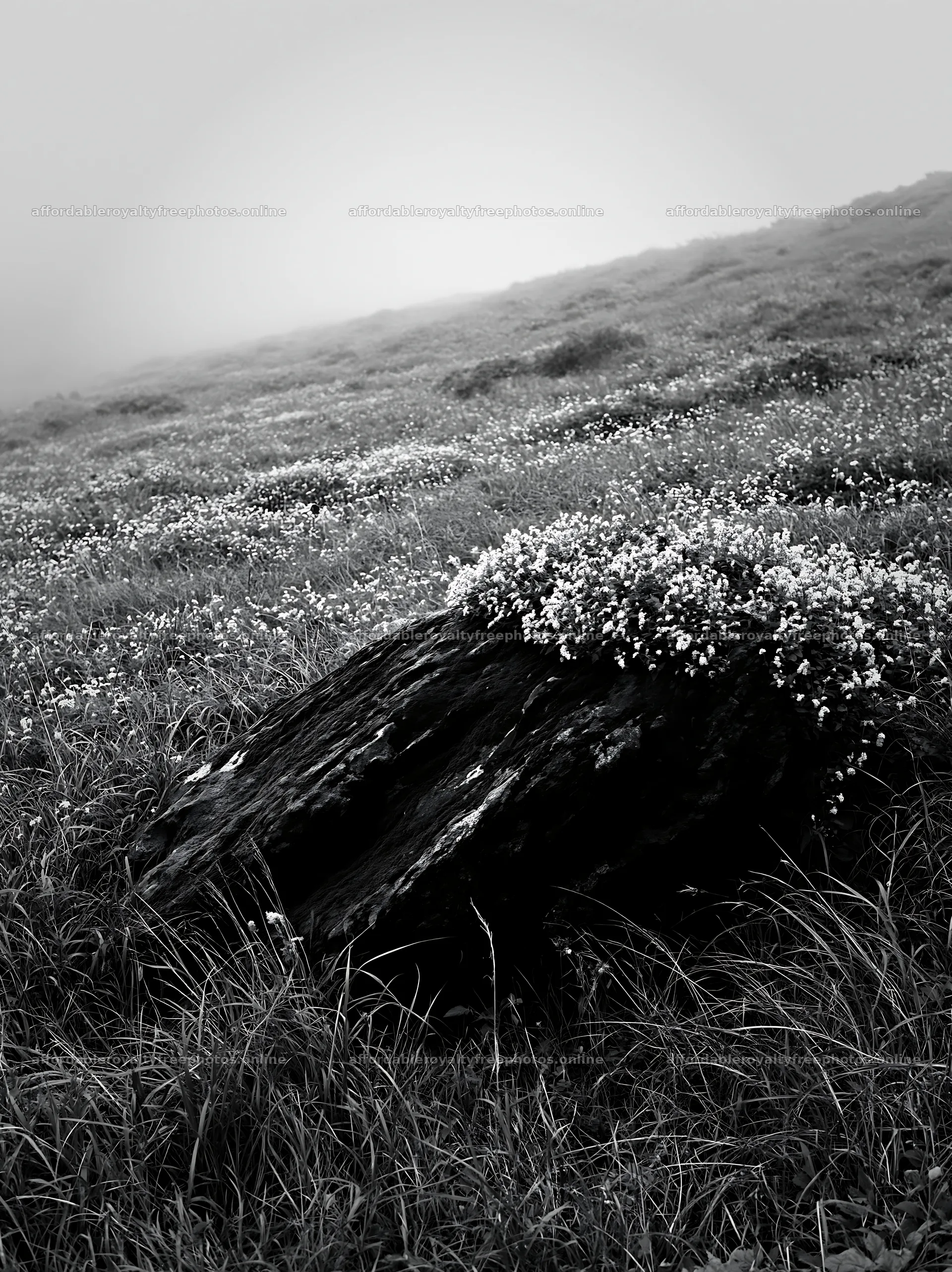 Moss covered stone in a misty meadow in Shimane – royalty-free photos 6866x9174