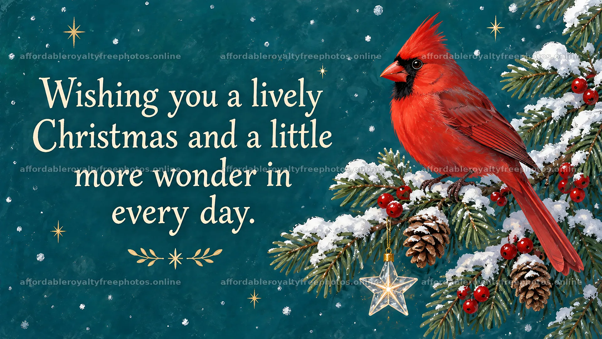 Christmas Greeting with Cardinal and Snowy Evergreen – royalty-free photos 10324x5812