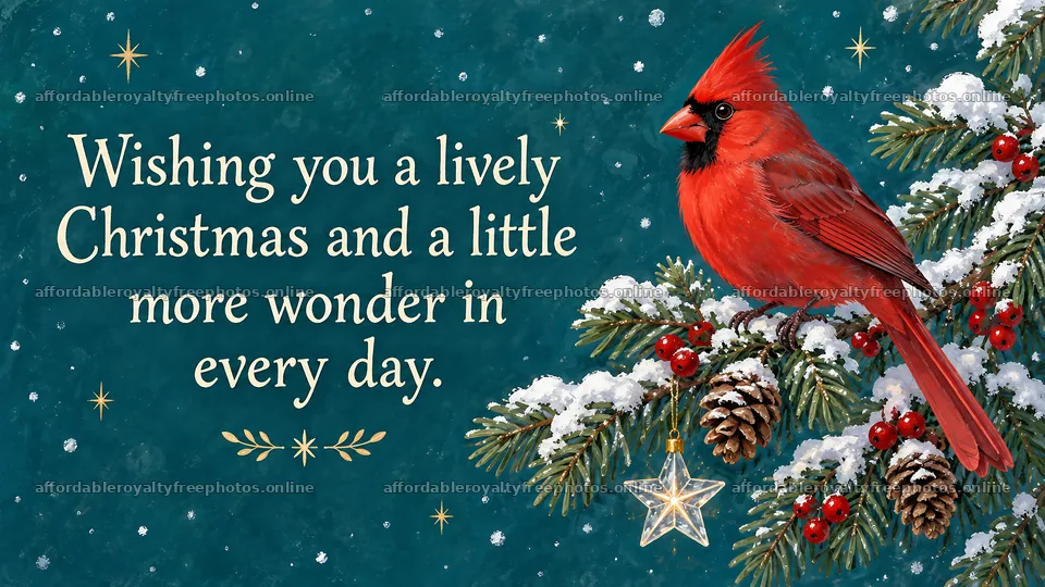 Christmas Greeting with Cardinal and Snowy Evergreen – royalty-free photos 10324x5812