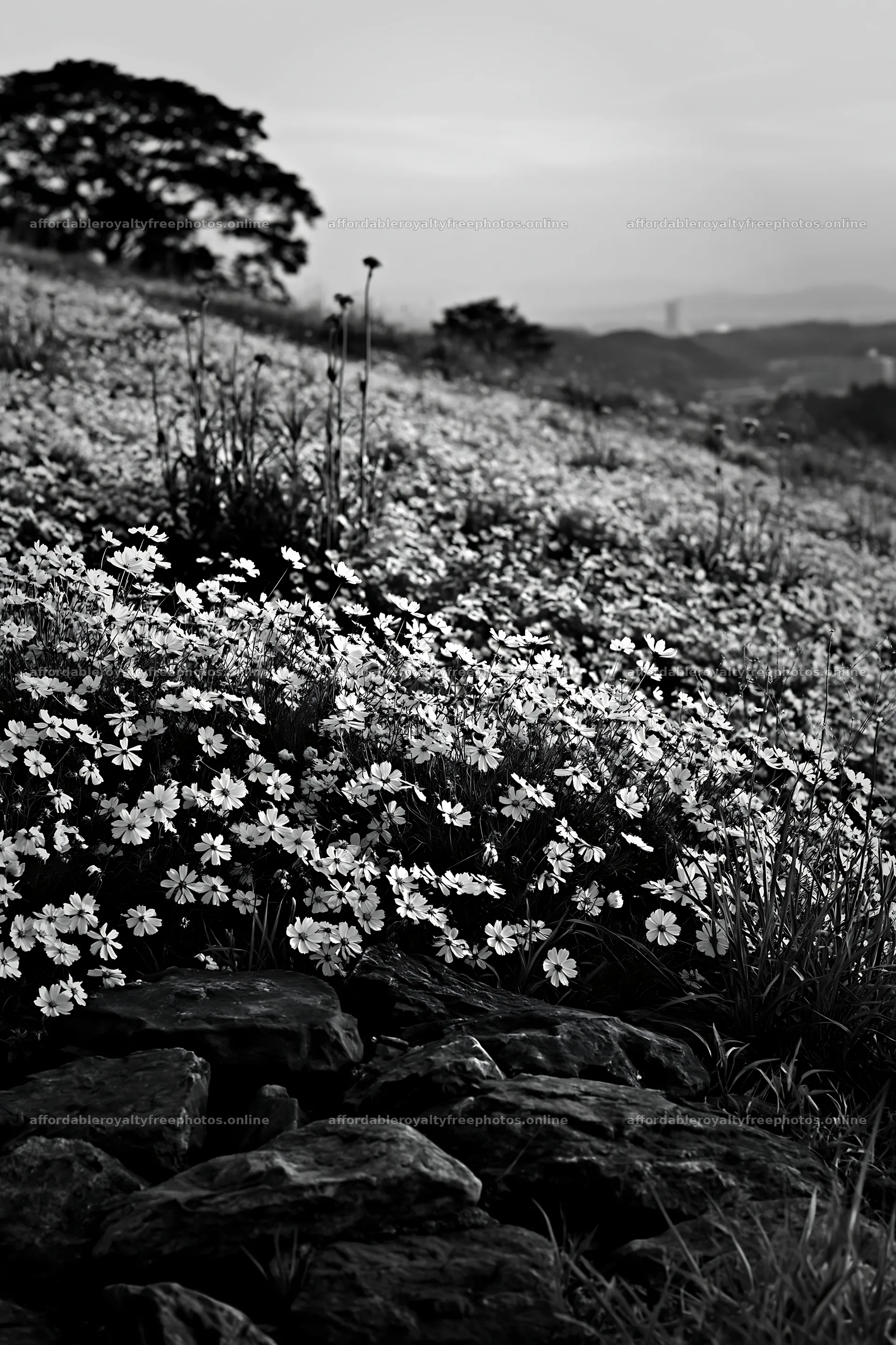 Kyoto spring wildflower meadow stone foreground – royalty-free photos 6480x9722