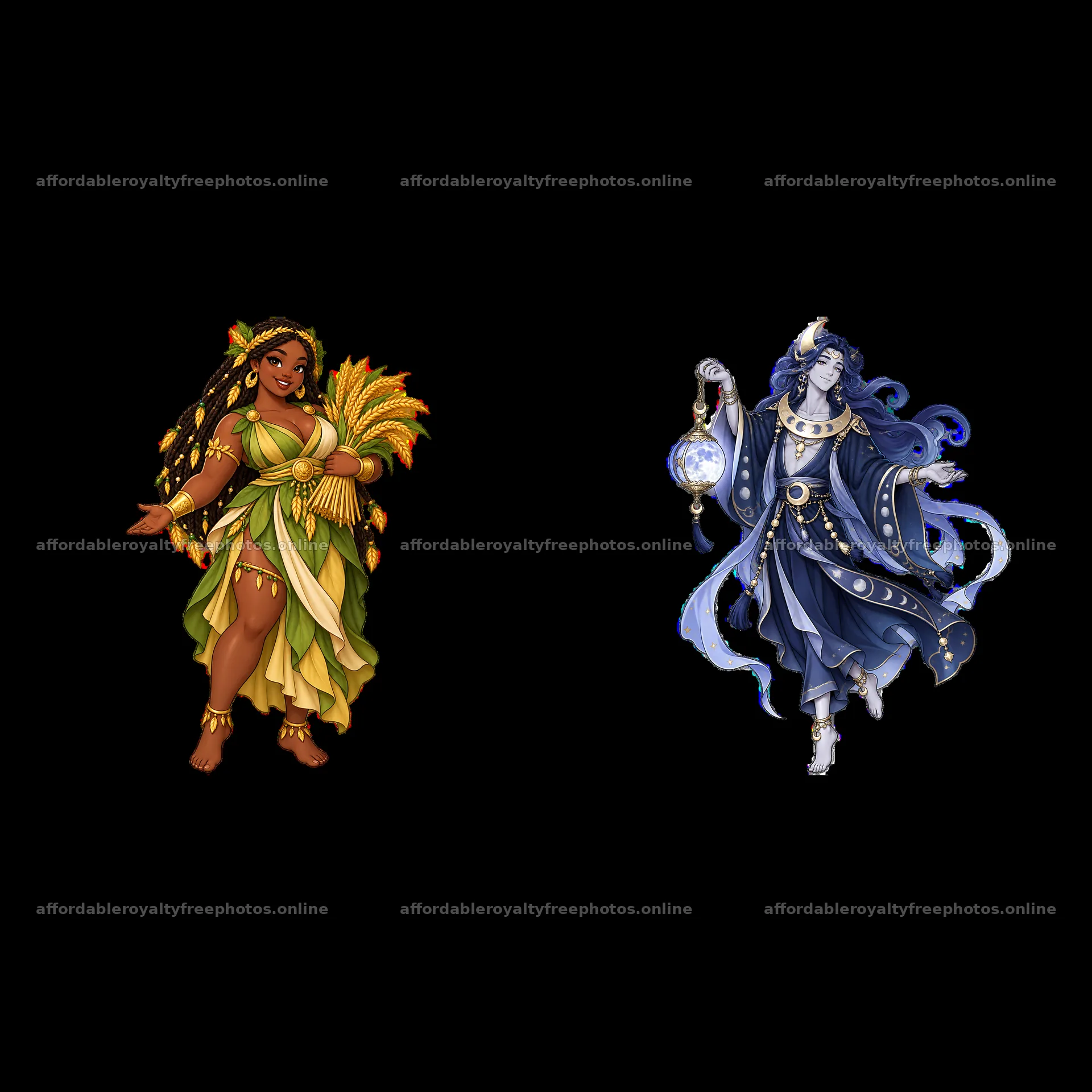 Pagan gods illustration with characters representing – royalty-free photos 7746x7746