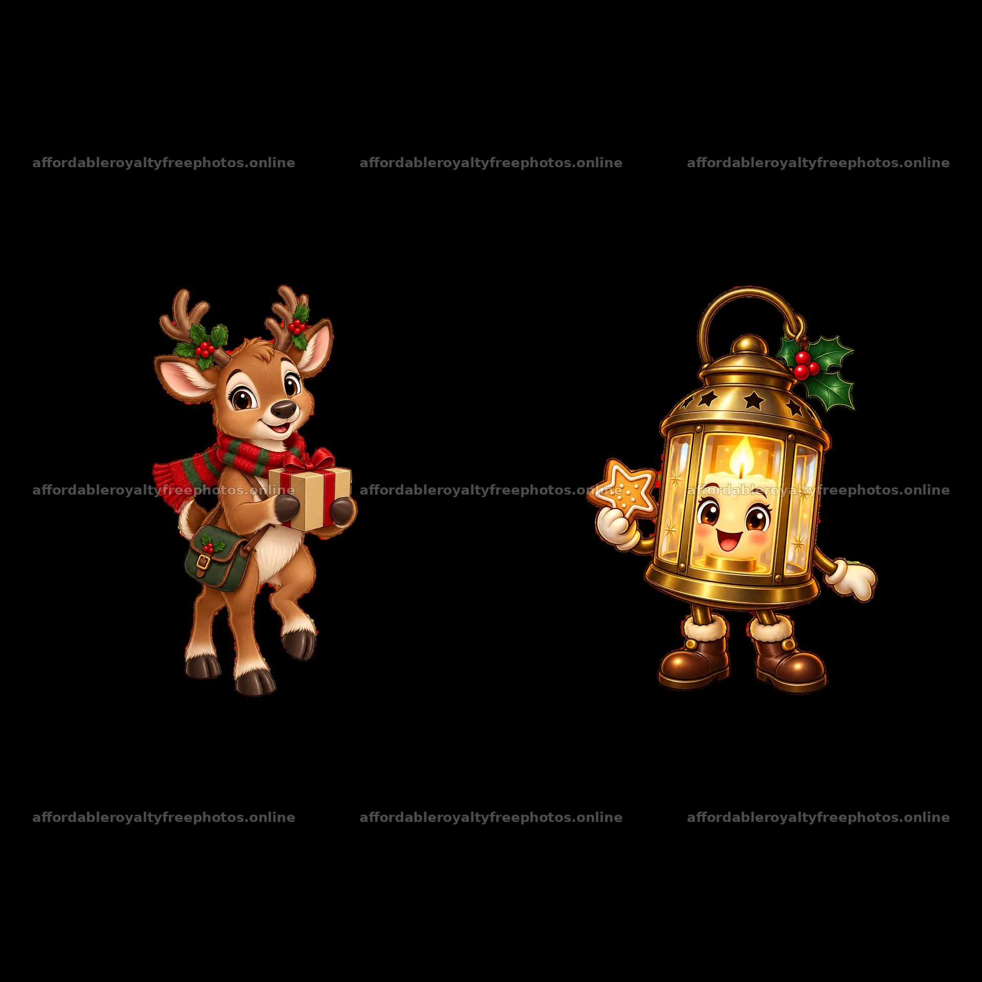 Christmas deer with gift and lantern character sticker – royalty-free photos 7746x7746