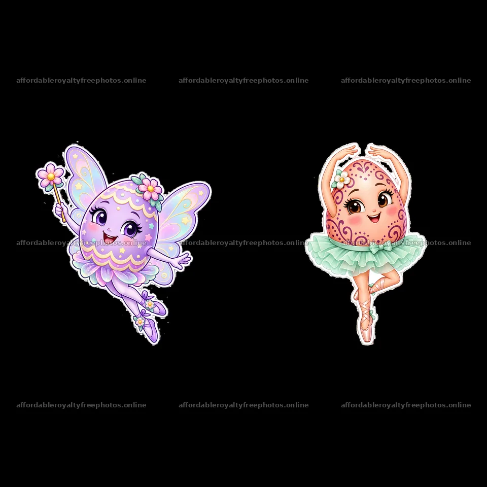 Colorful Easter egg fairy and ballerina sticker design – royalty-free photos 7746x7746
