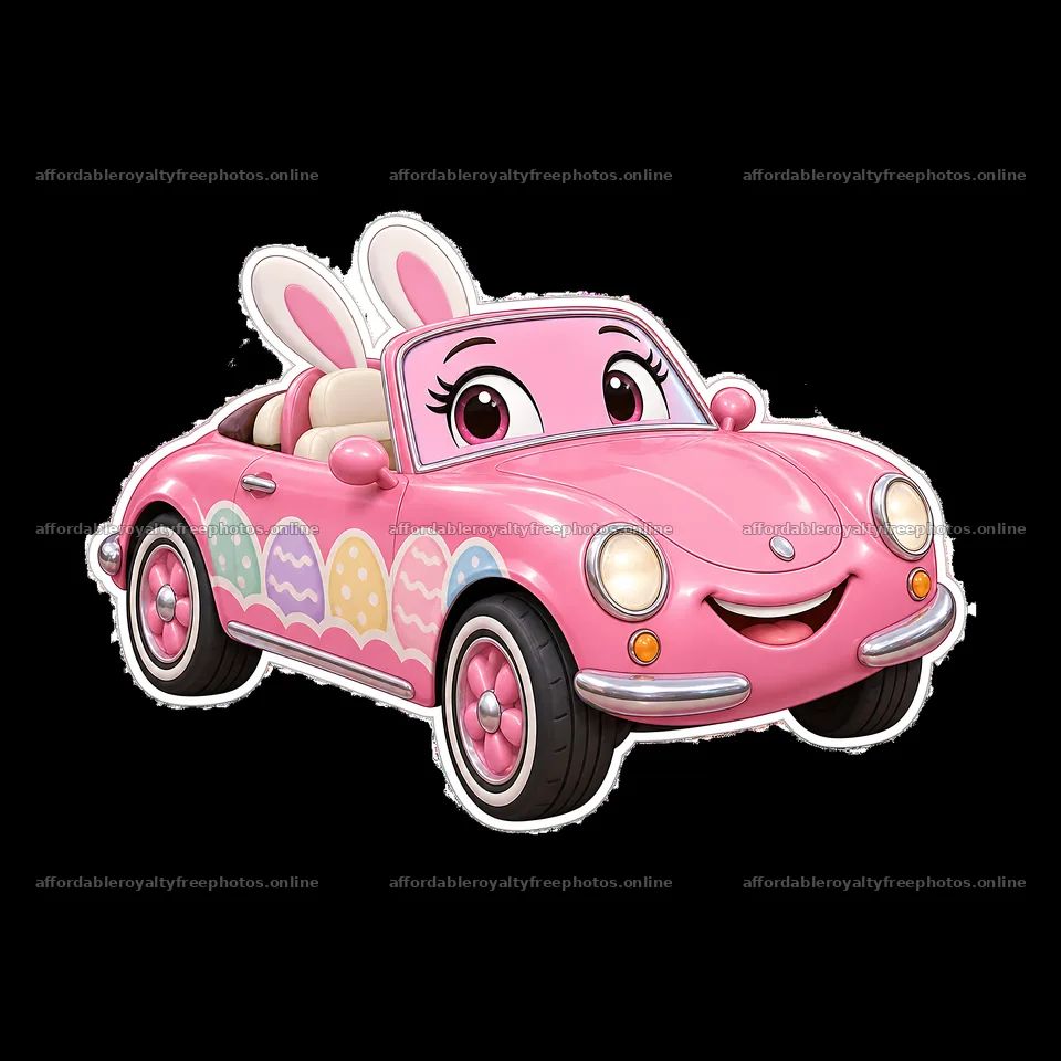 Cute pink Easter car with bunny ears and egg designs – royalty-free photos 7746x7746