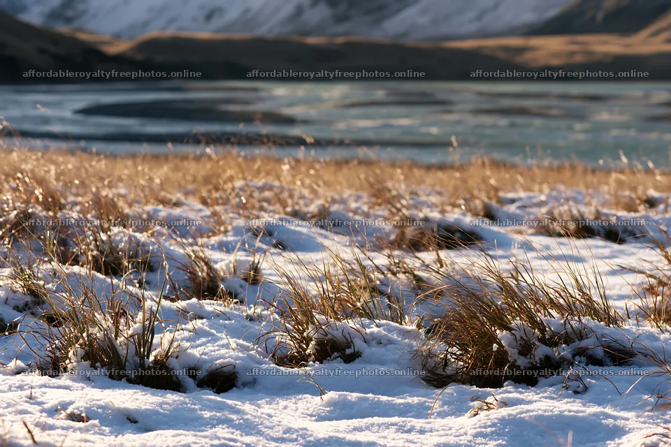 Lakeside meadow after first snowfall shows nature in – royalty-free photos 9722x6480