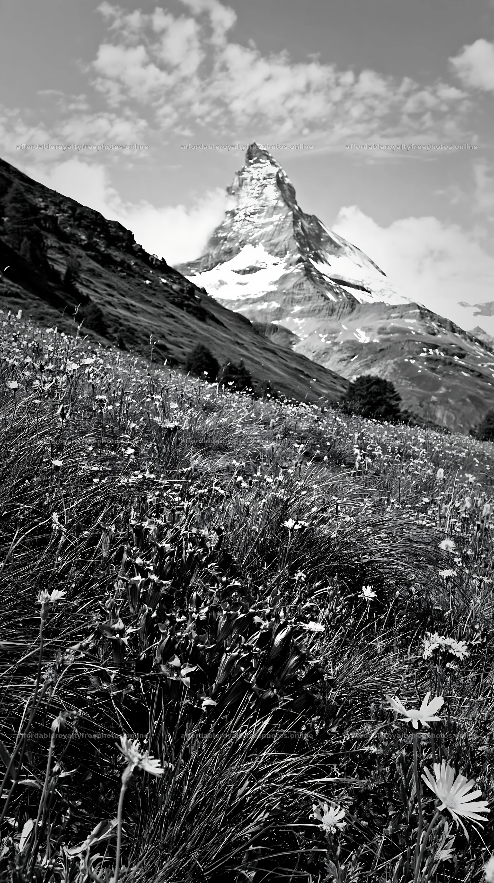 Matterhorn rising above wildflower meadow in summer – royalty-free photos 5938x10608