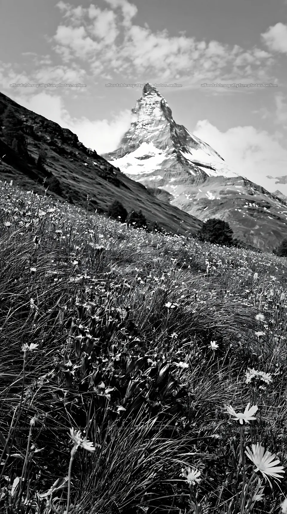 Matterhorn rising above wildflower meadow in summer – royalty-free photos 5938x10608