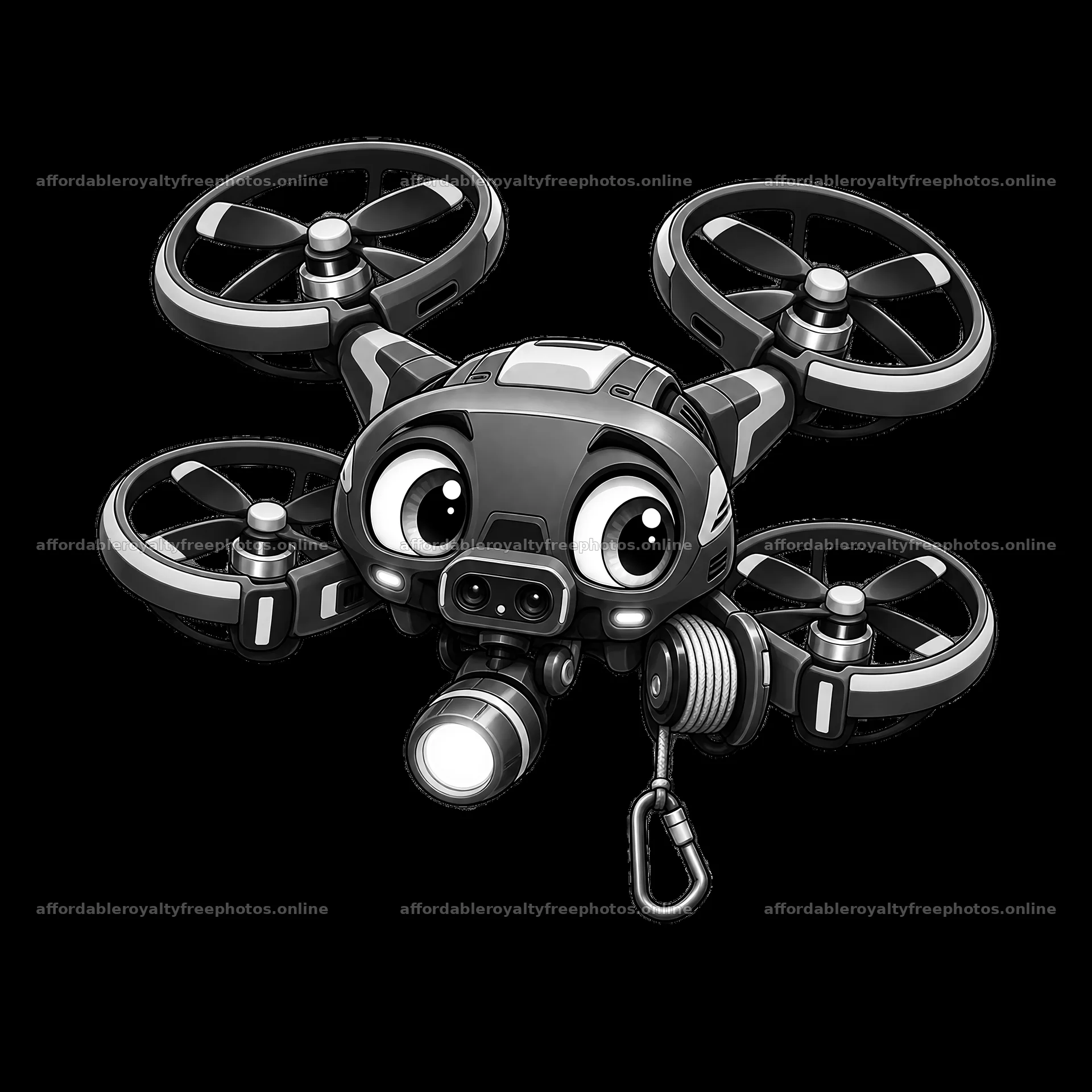 Cute cartoon drone character with large eyes and – royalty-free photos 7746x7746