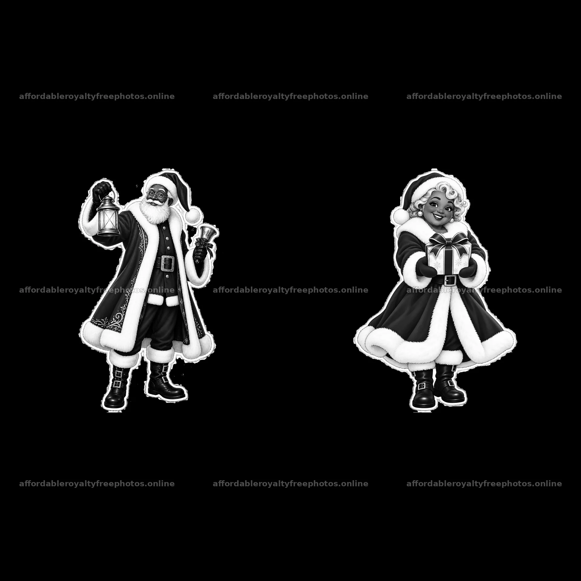 Santa Claus with lantern and woman holding gift cartoon – royalty-free photos 7746x7746