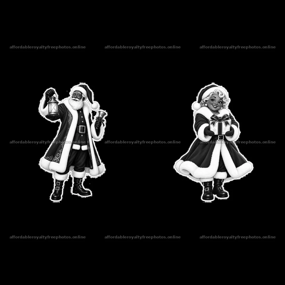 Santa Claus with lantern and woman holding gift cartoon – royalty-free photos 7746x7746