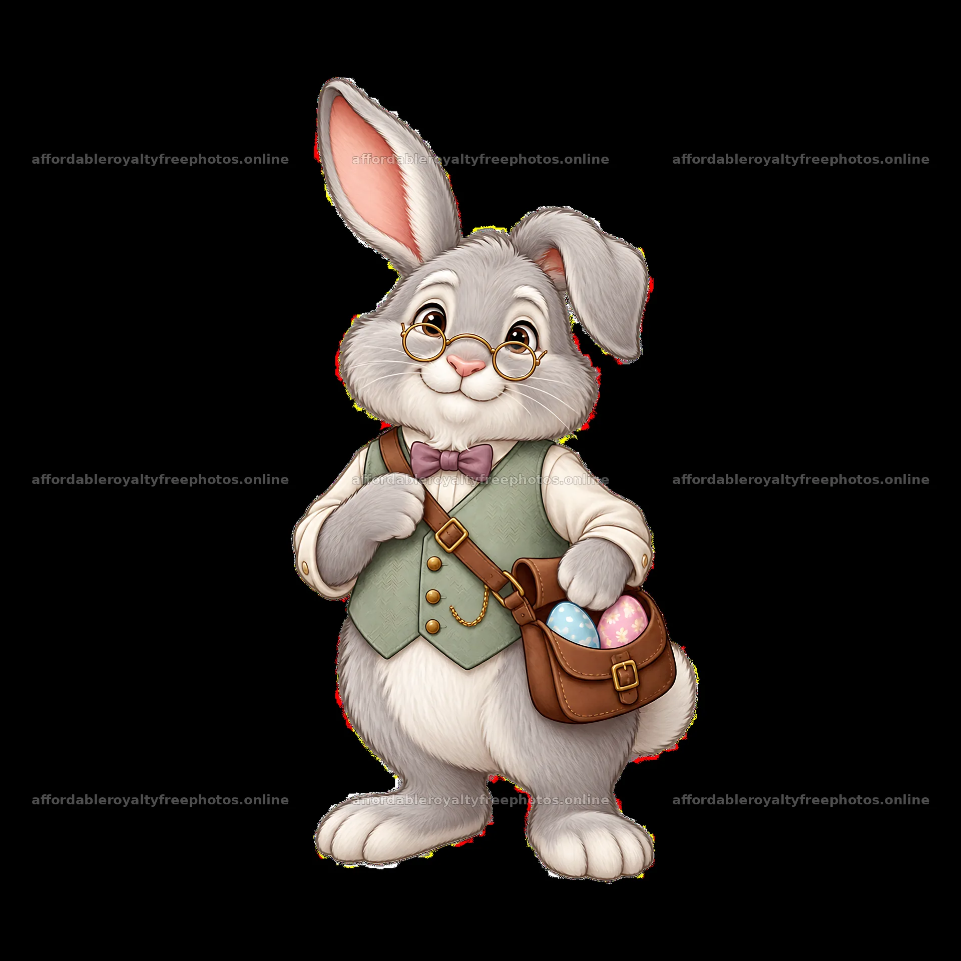 Easter bunny character holding colorful eggs in a bag – royalty-free photos 7746x7746