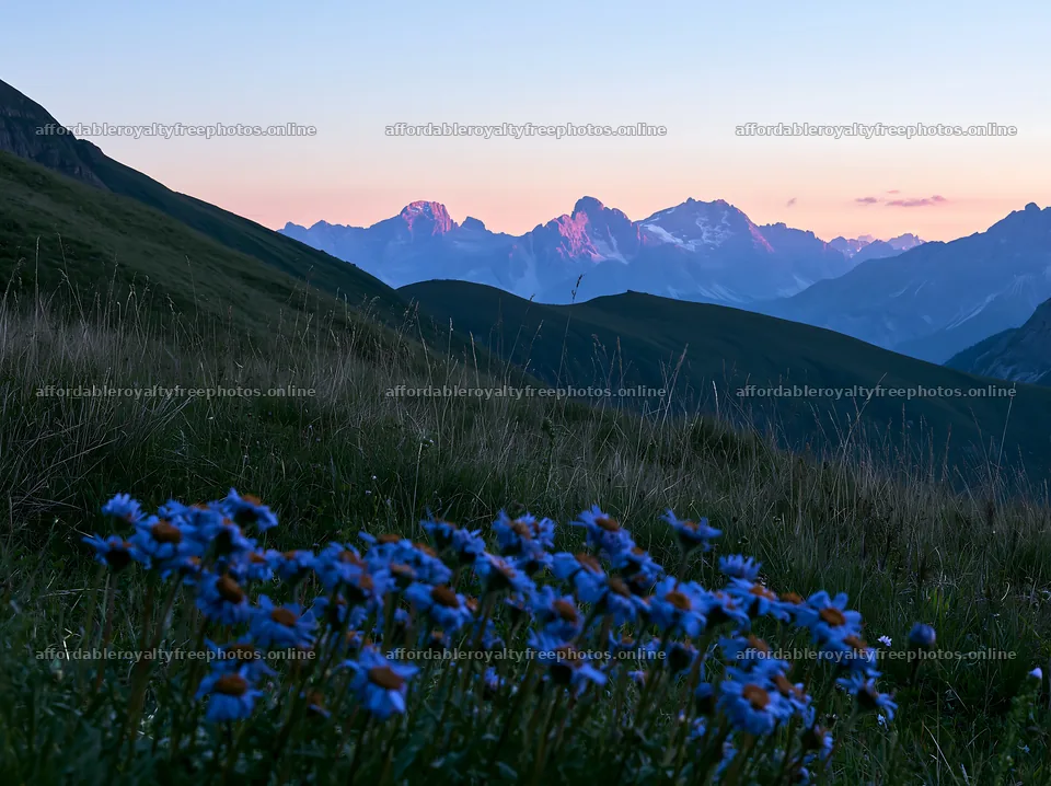 Mountain pass meadow with blooming flowers at sunset – royalty-free photos 9174x6866