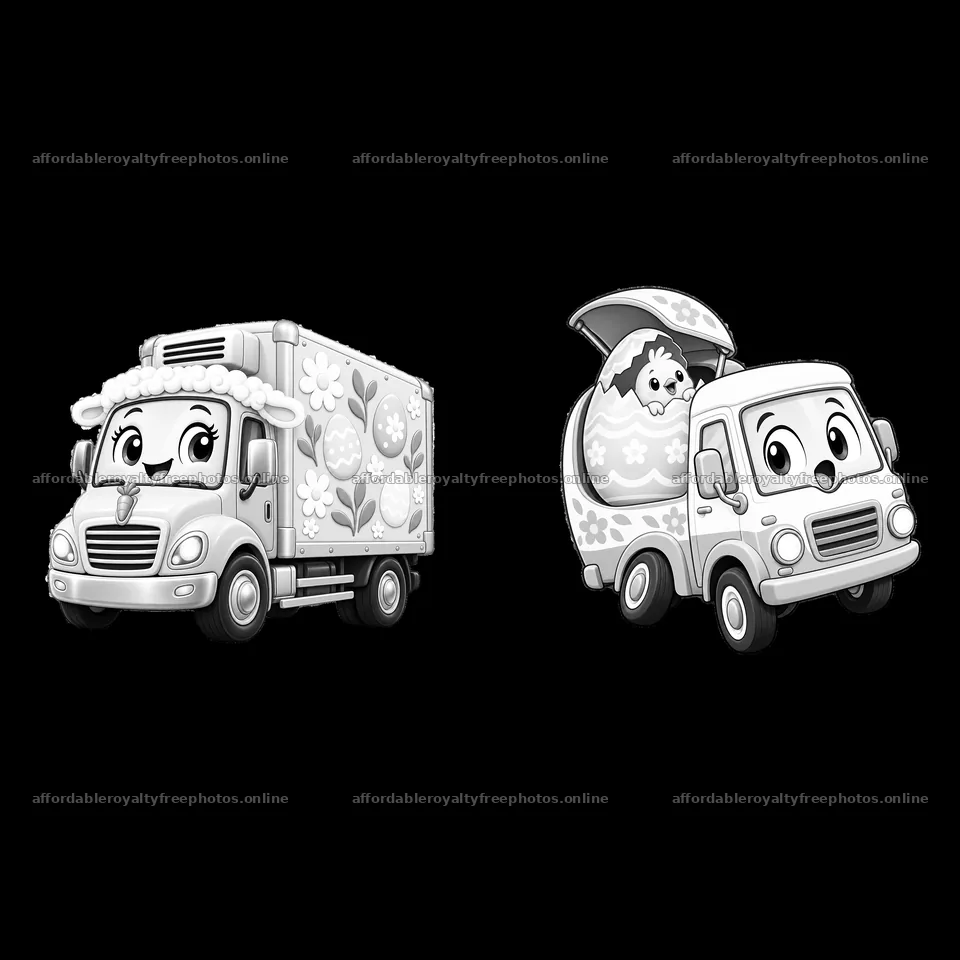 Easter truck with decorative designs and a bunny – royalty-free photos 7746x7746