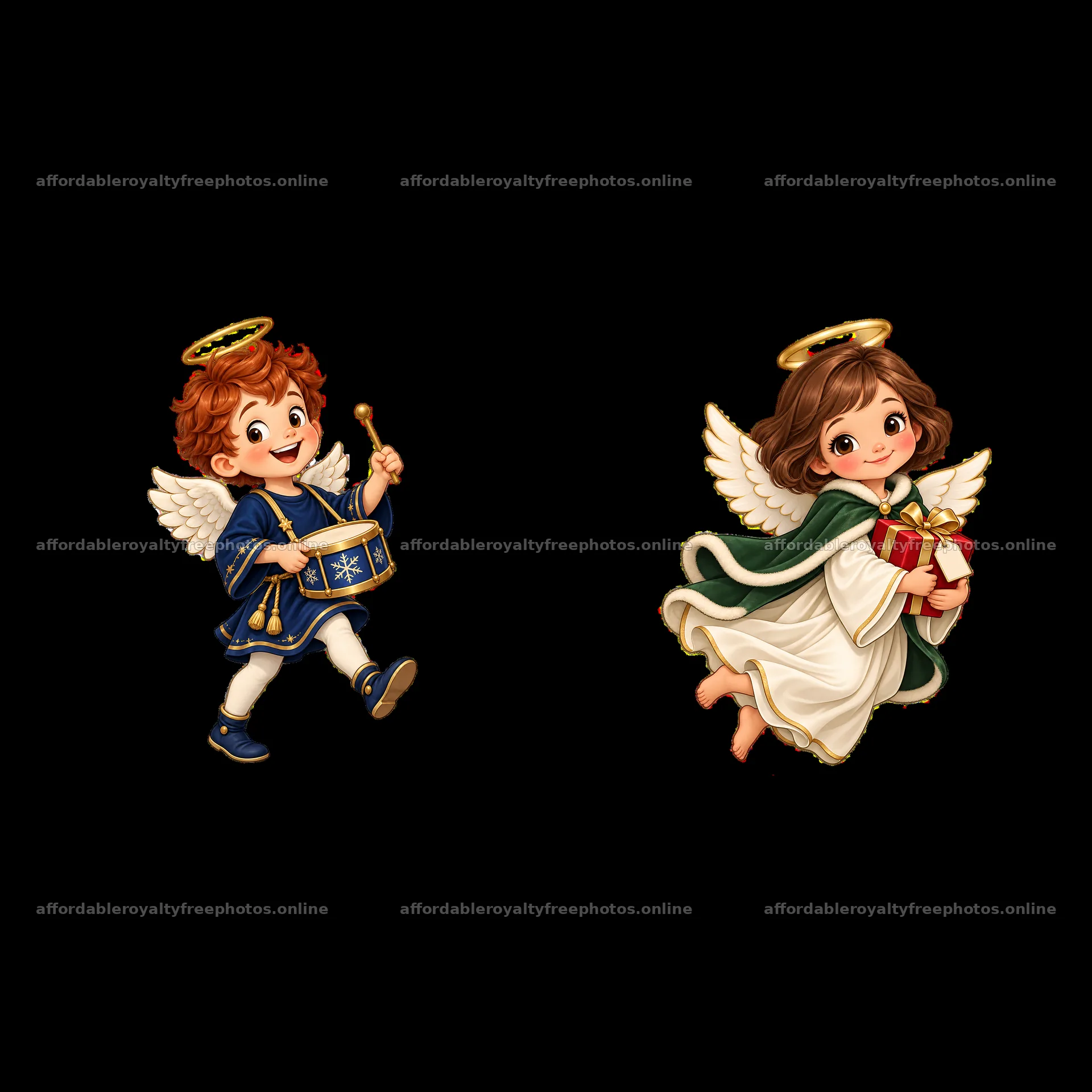Christmas angel child duo playing instruments and – royalty-free photos 7746x7746