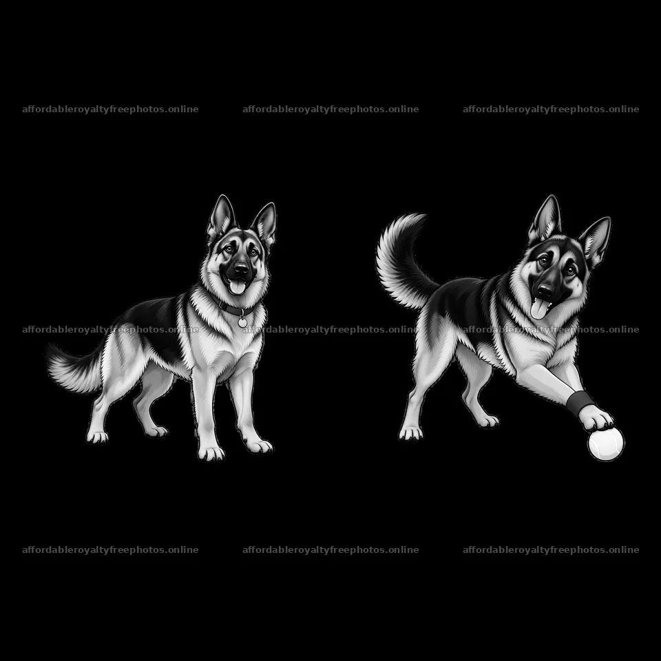 German shepherd dog stickers with playful and standing – royalty-free photos 7746x7746