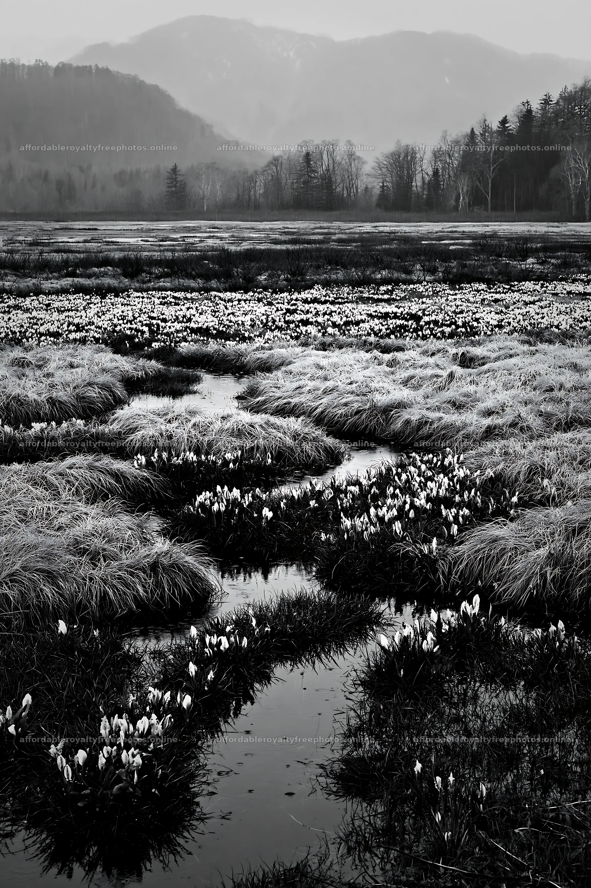 Akita snowmelt meadow with silver grasses and clear – royalty-free photos 6480x9722