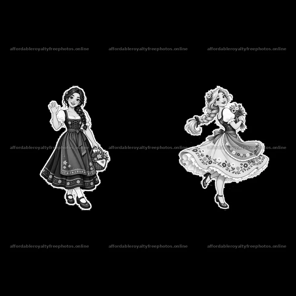 Women in traditional folk dress with flowers and wave – royalty-free photos 7746x7746