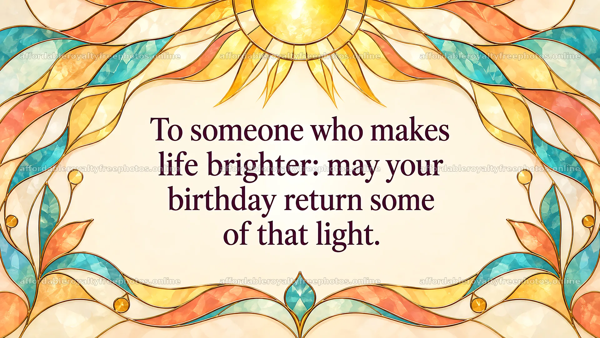 Stained Glass Birthday Greeting with Sunburst Border – royalty-free photos 10324x5812