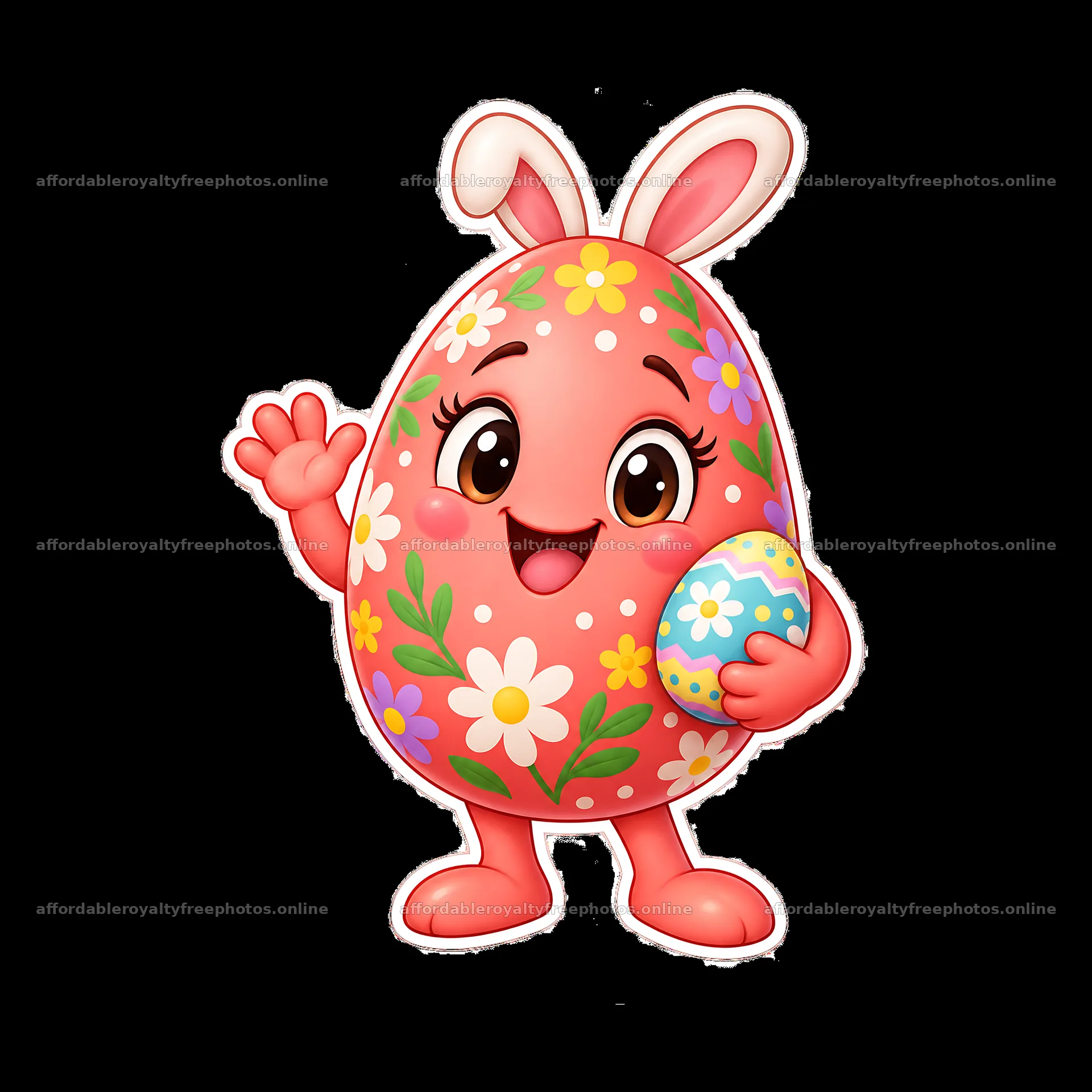 Colorful cartoon Easter egg character with flowers and – royalty-free photos 7746x7746