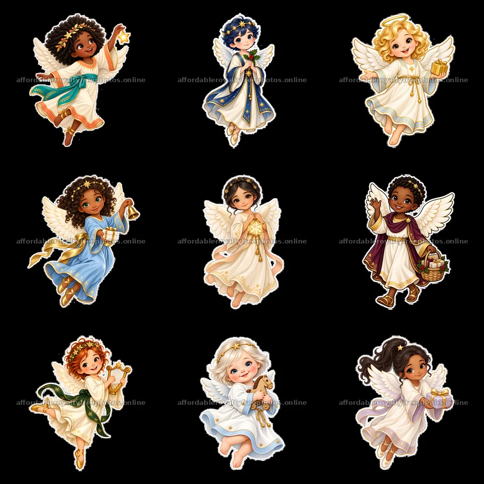 Christ Child figures in festive poses with gifts and – royalty-free photos 7746x7746