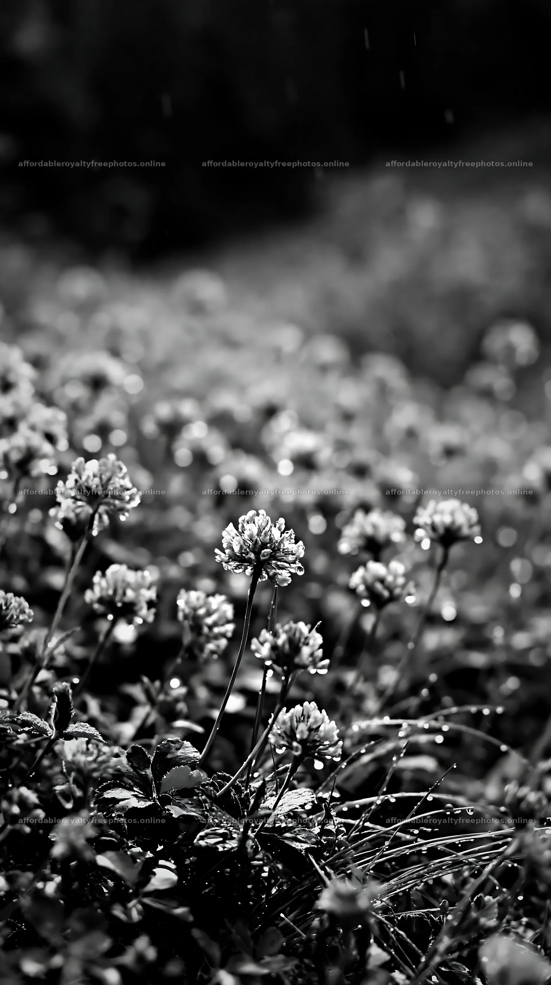 Rainy meadow with flowers and droplets in a valley – royalty-free photos 5938x10608
