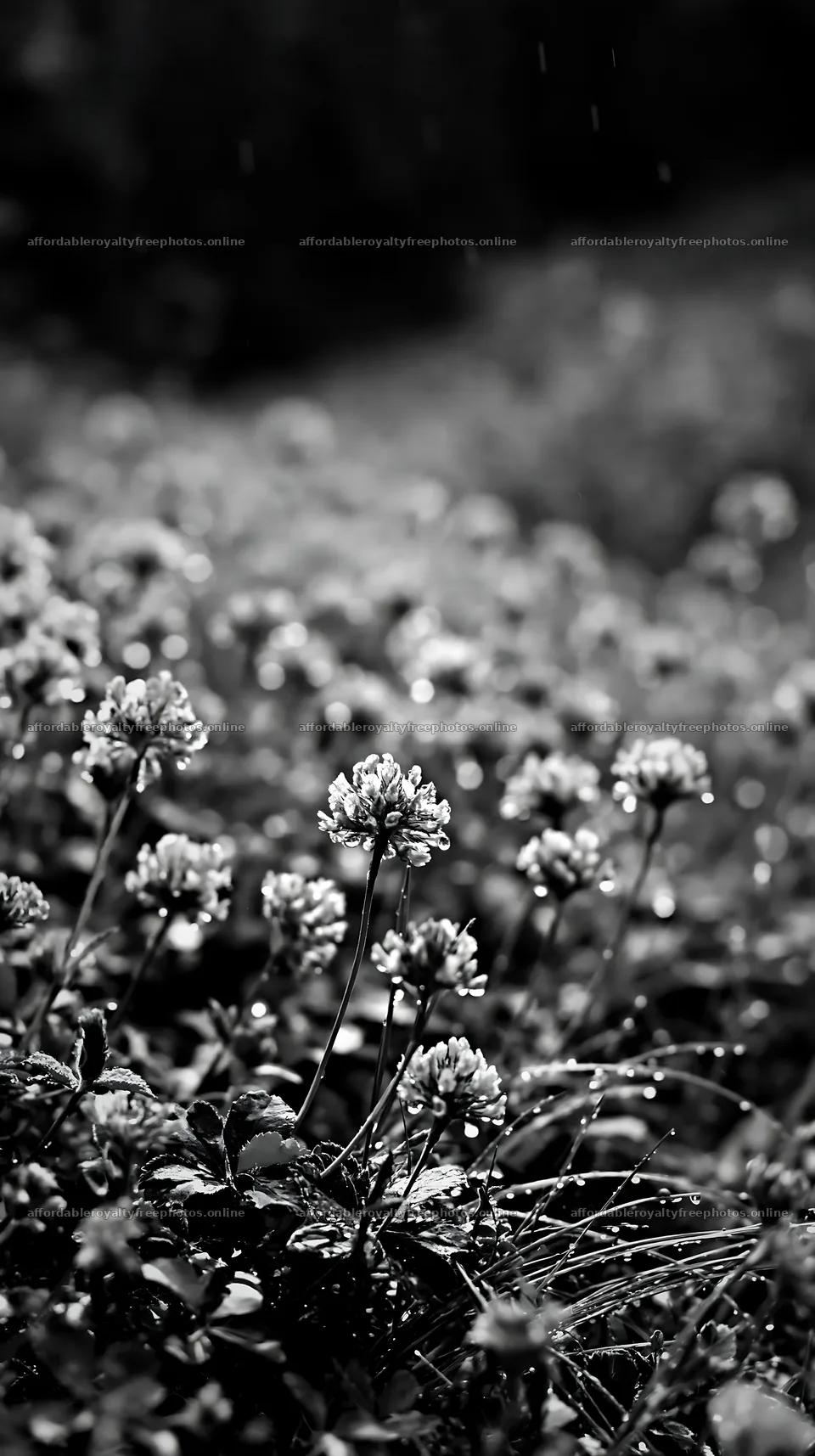 Rainy meadow with flowers and droplets in a valley – royalty-free photos 5938x10608