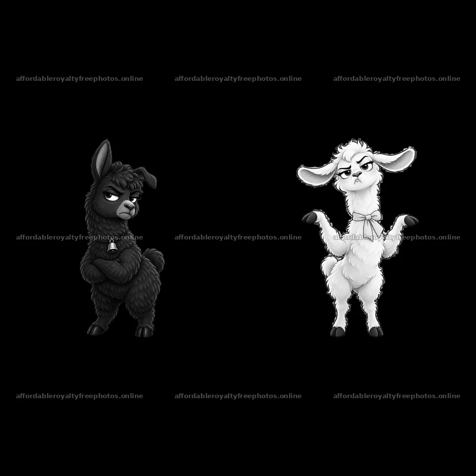 Grumpy llama stickers showing different expressions and – royalty-free photos 7746x7746