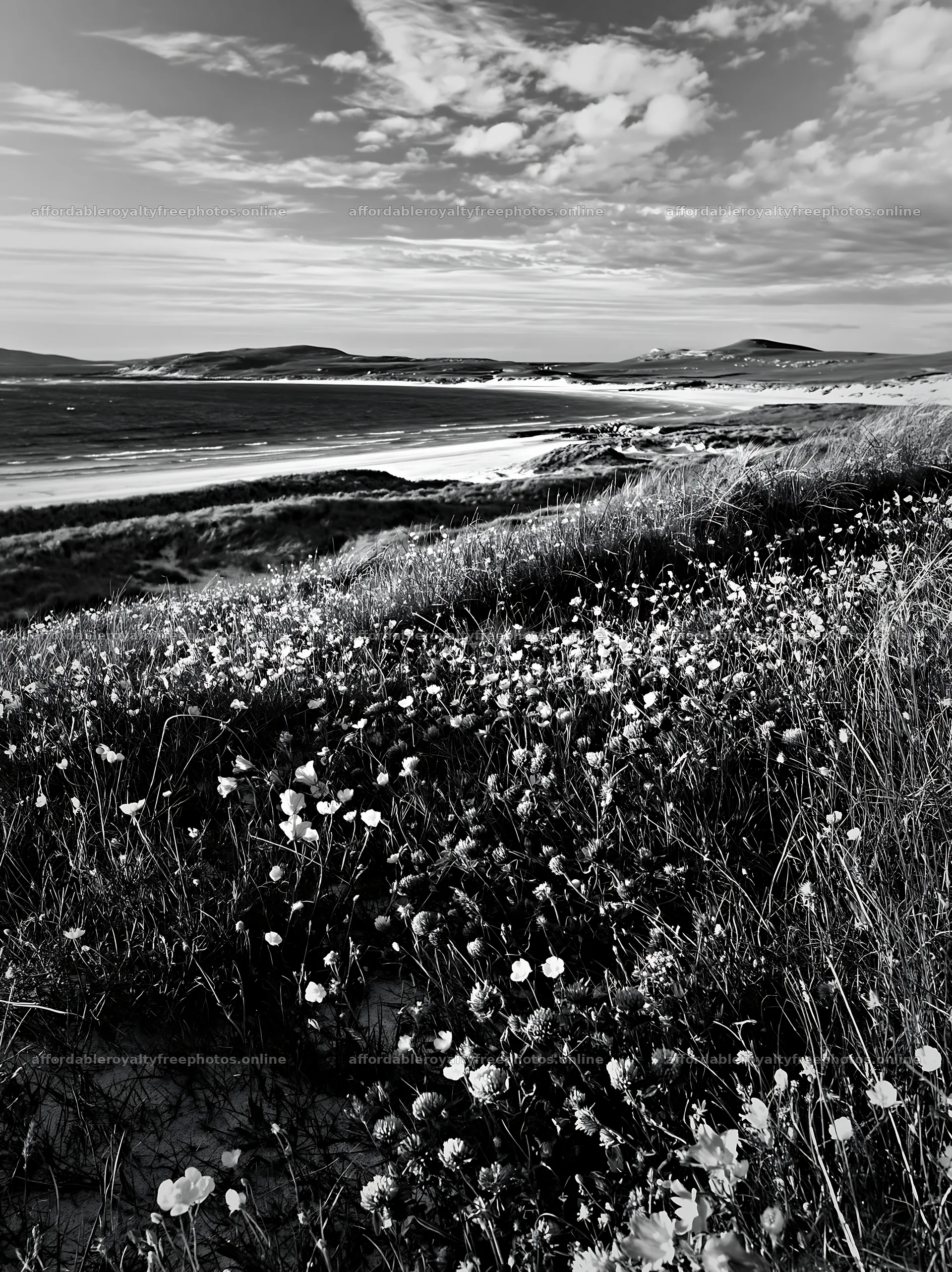 Colorful buttercup meadow by the ocean – royalty-free photos 6866x9174
