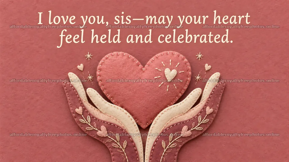 Sister Love Greeting with Felt Heart and Hands – royalty-free photos 10324x5812