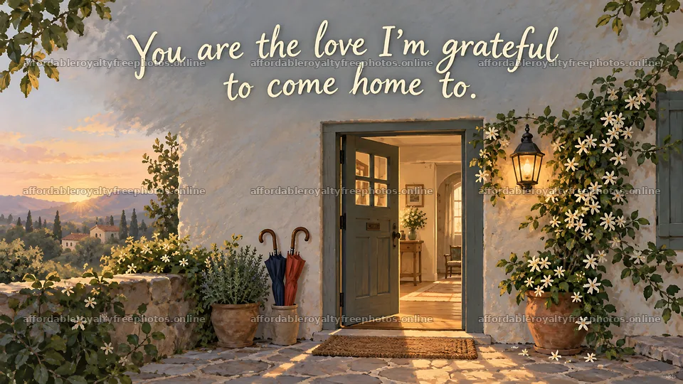 Romantic Love Greeting at a Cottage Door – royalty-free photos 10324x5812