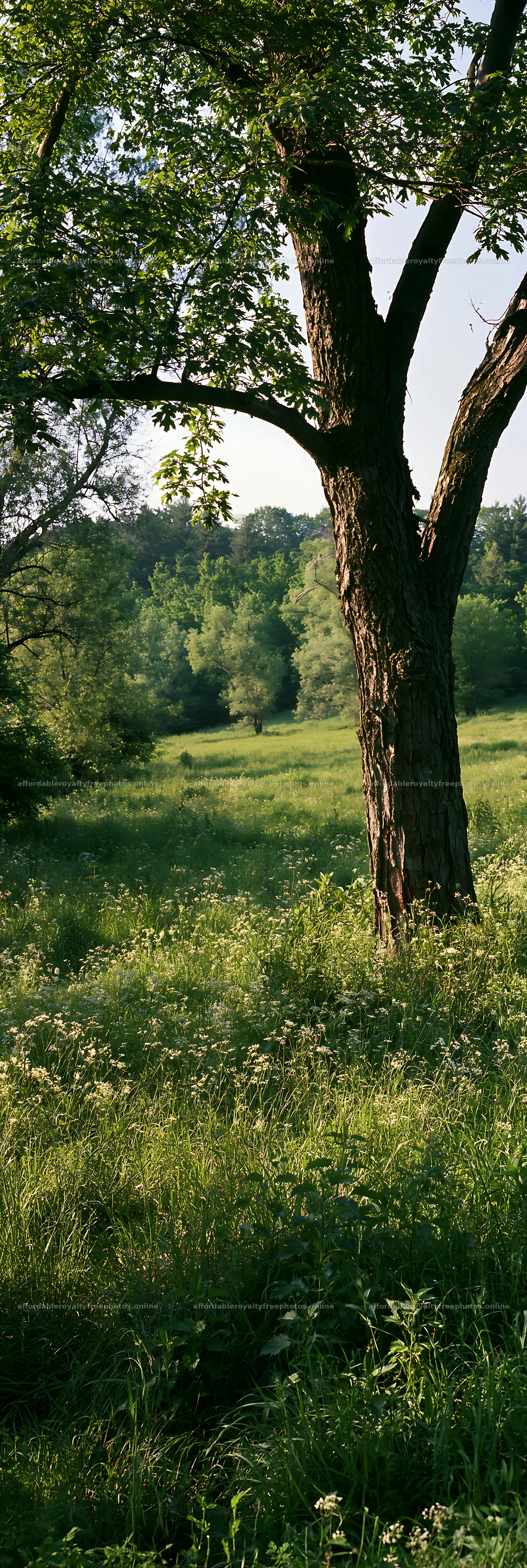 Wooded valley meadow with a tree and lush greenery – royalty-free photos 4602x13690