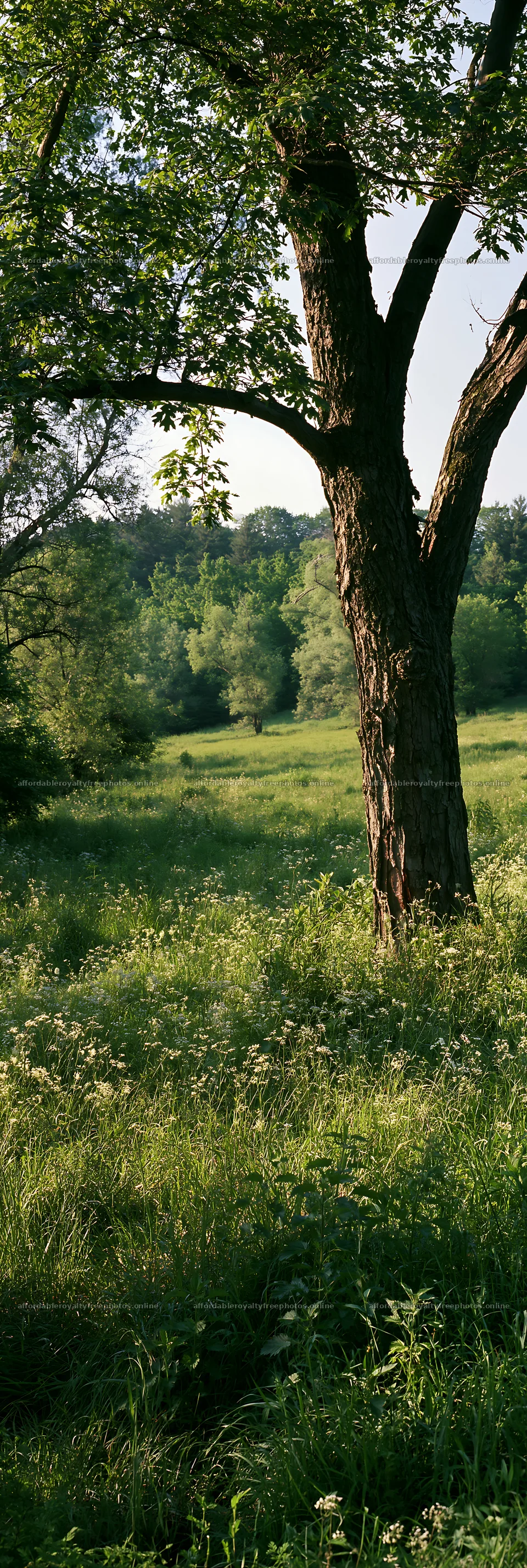Wooded valley meadow with a tree and lush greenery – royalty-free photos 4602x13690