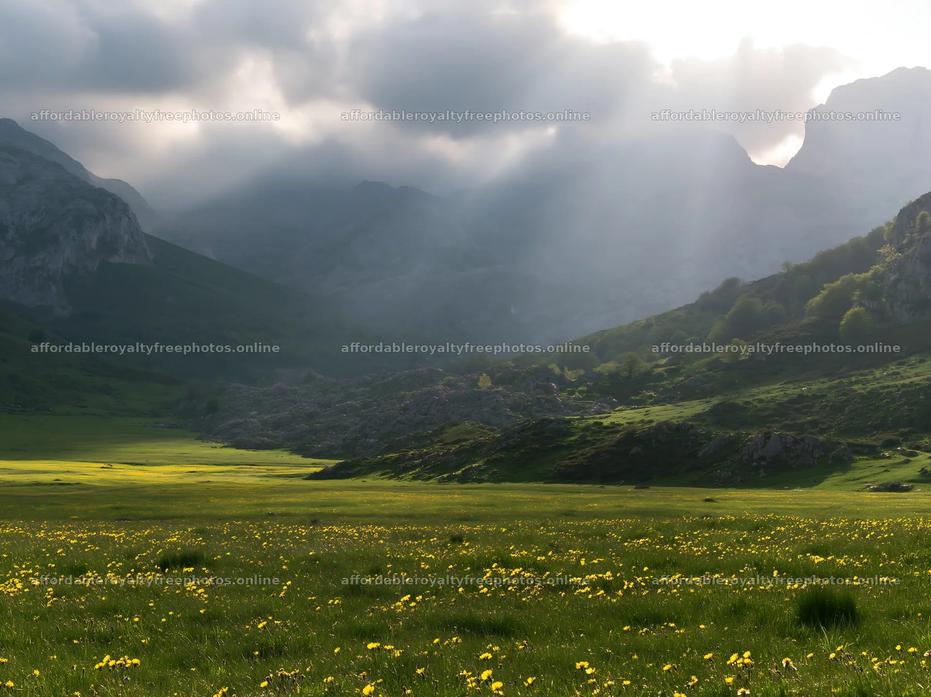 Sunrays shining over Picos de Europa meadow in natural – royalty-free photos 9174x6866