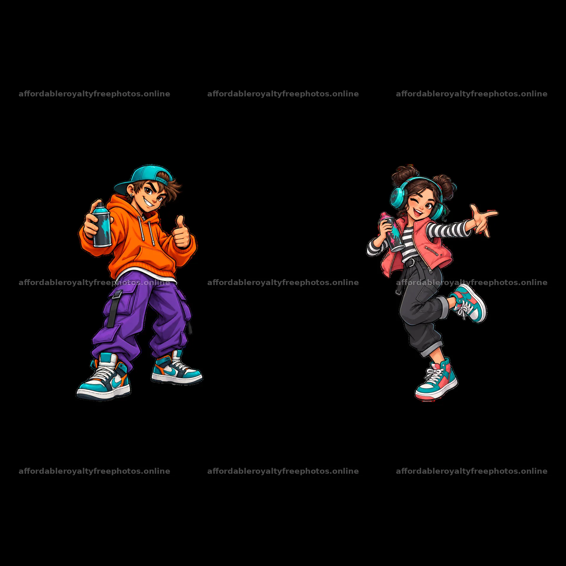 Cool graffiti sprayer duo with spray can and playful – royalty-free photos 7746x7746