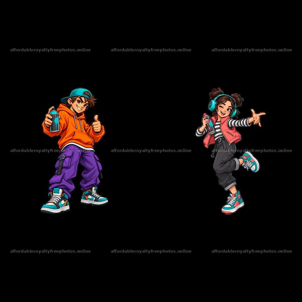 Cool graffiti sprayer duo with spray can and playful – royalty-free photos 7746x7746