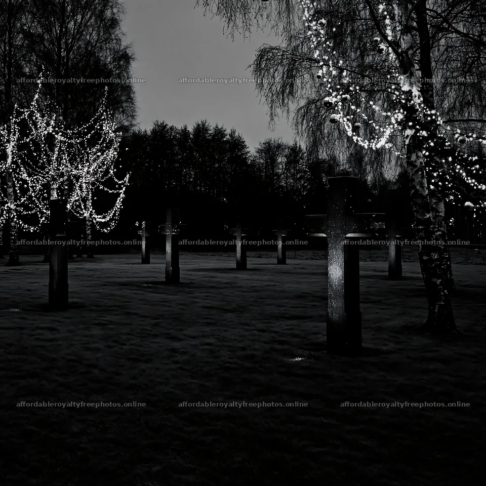 Row of stone crosses in frosted meadow at night – royalty-free photos 7938x7938