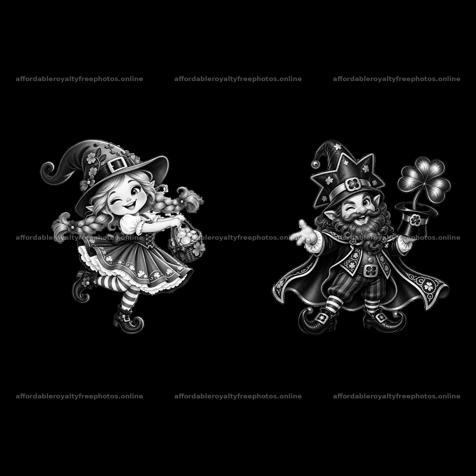 Gnome couple celebrating St. Patrick's Day with shamrock – royalty-free photos 7746x7746