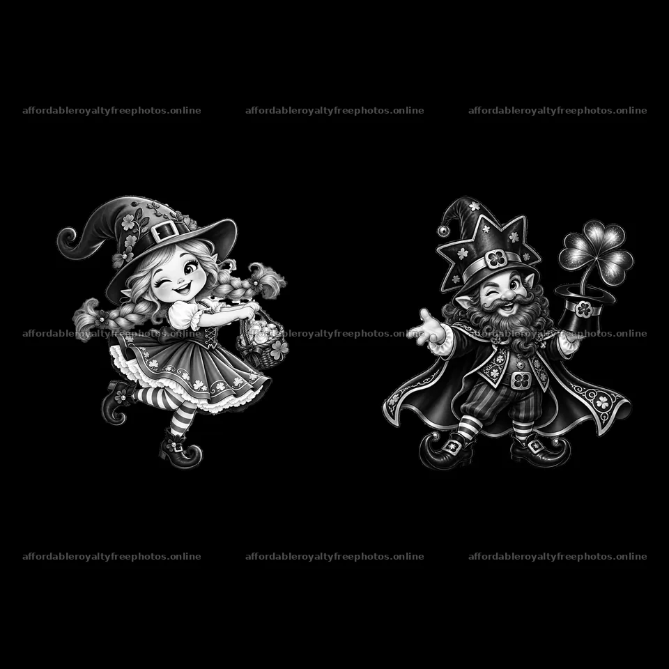 Gnome couple celebrating St. Patrick's Day with shamrock – royalty-free photos 7746x7746