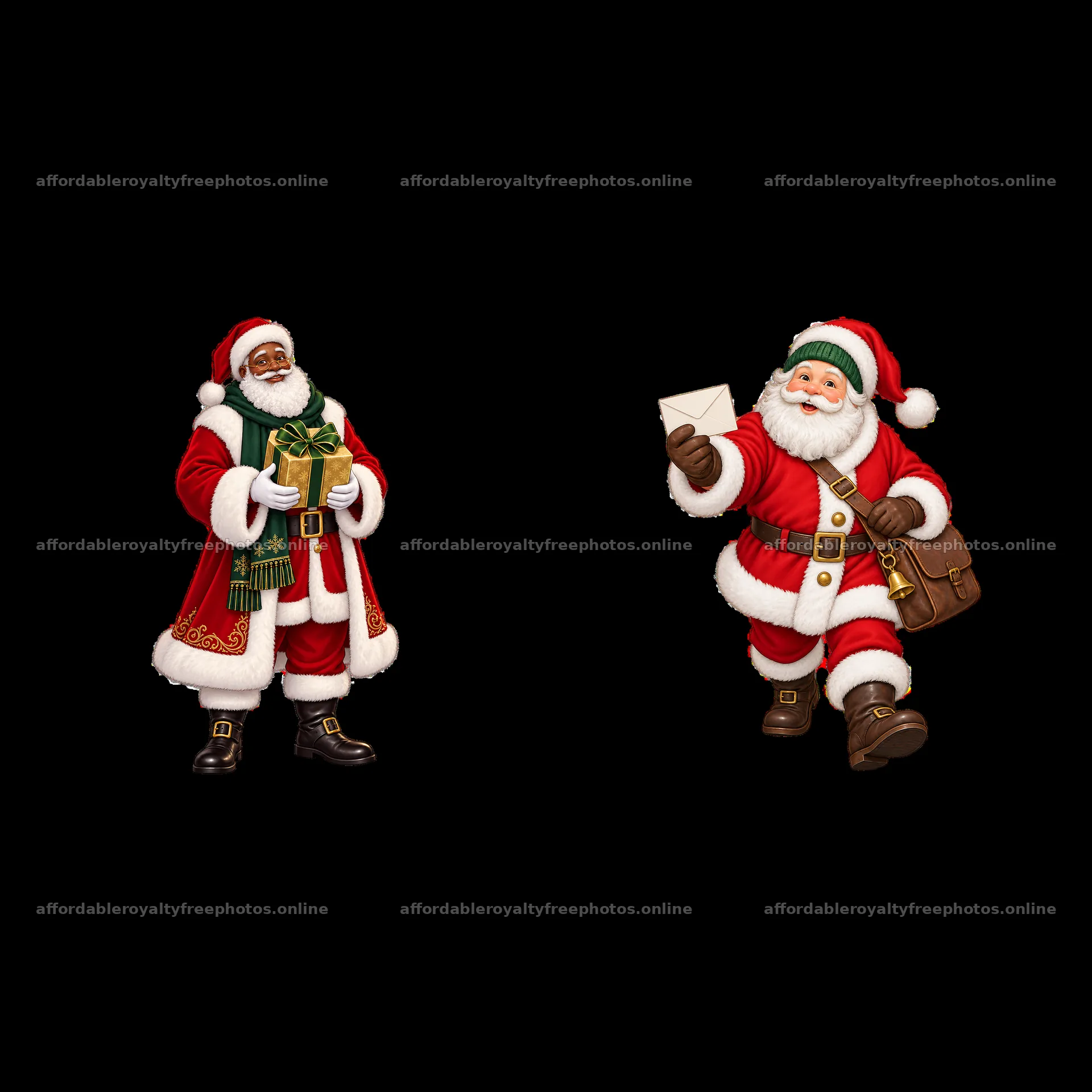 Santa Claus with gift and letter in festive illustration – royalty-free photos 7746x7746