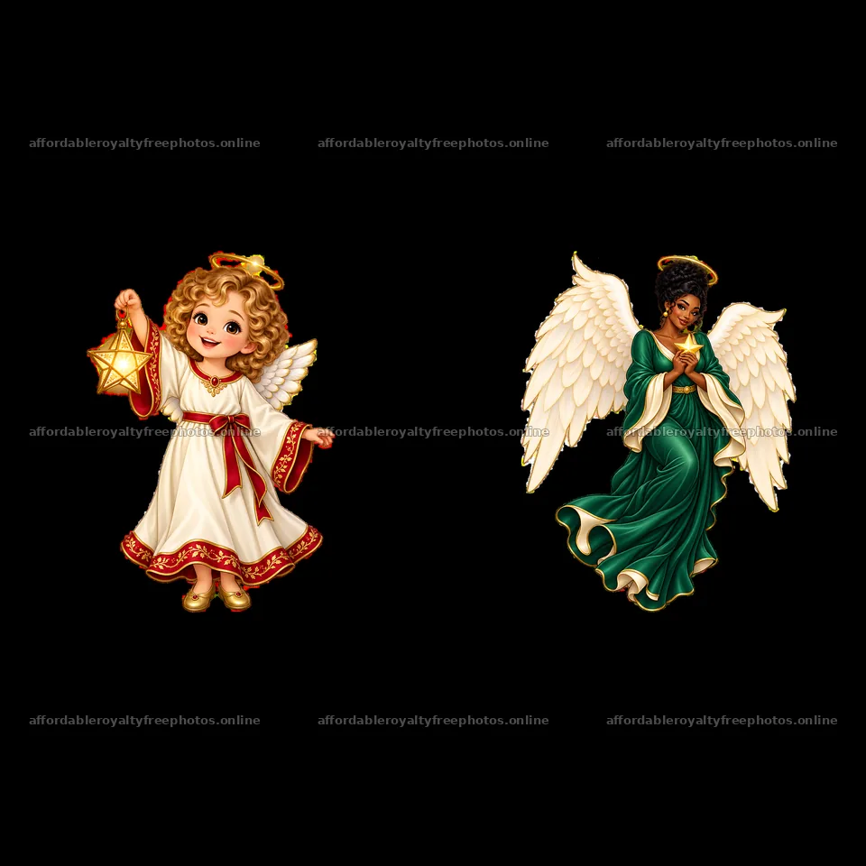 Christmas angel cartoon sticker pair with star and large – royalty-free photos 7746x7746