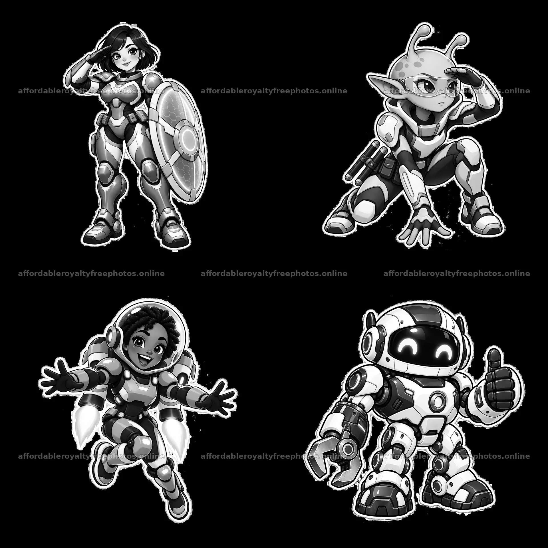 Kawaii futuristic super-soldiers in a 2x2 cartoon – royalty-free photos 7746x7746