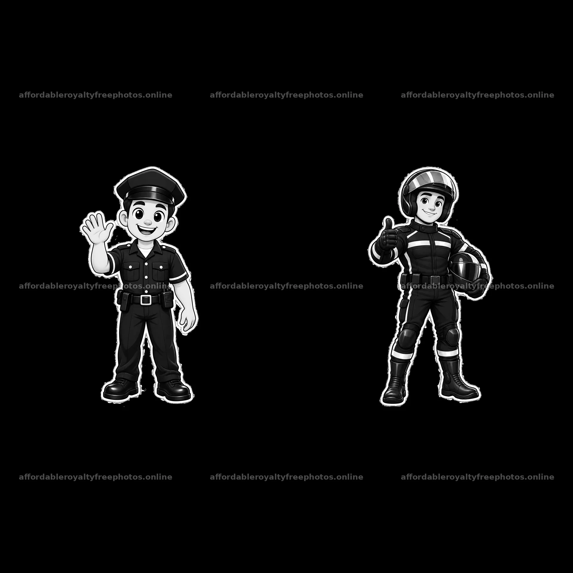 Cartoon police officer and traffic cop giving friendly – royalty-free photos 7746x7746