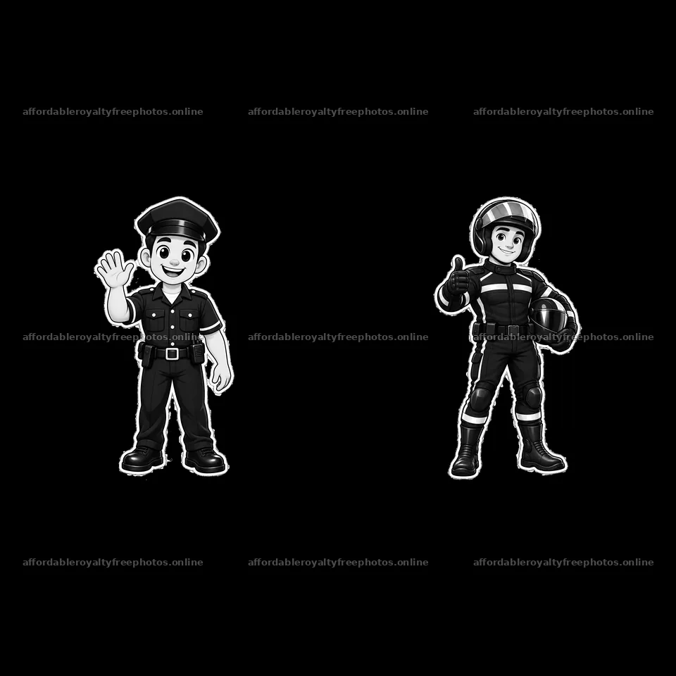 Cartoon police officer and traffic cop giving friendly – royalty-free photos 7746x7746
