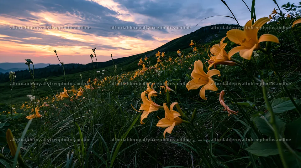 Kirigamine highland daylily meadow at sunset – royalty-free photos 10608x5938