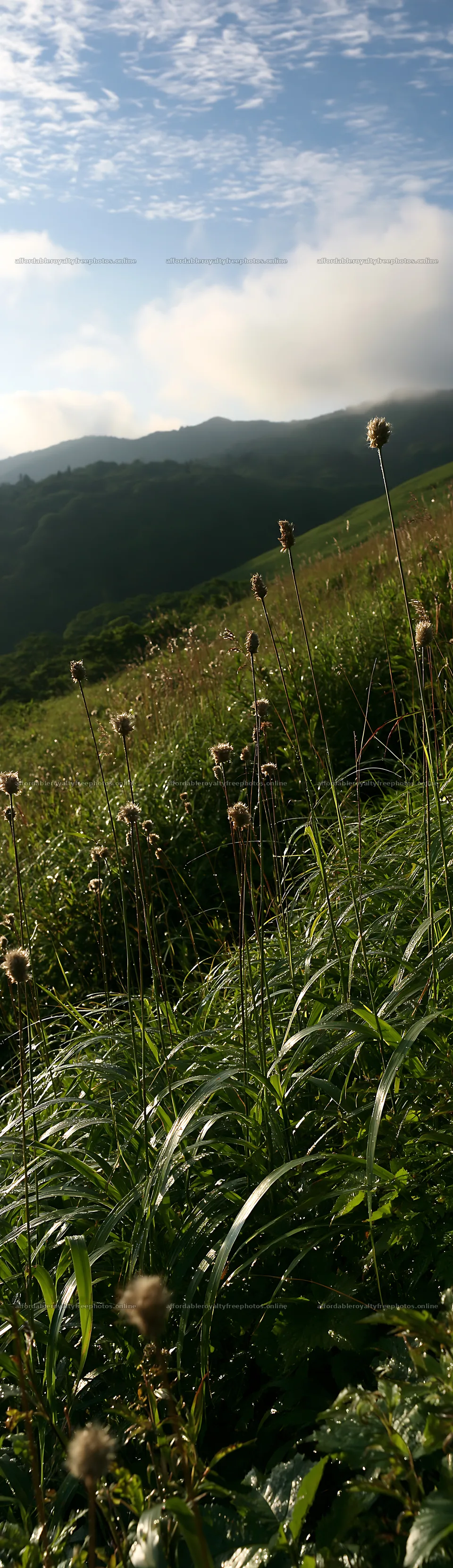 Iwate rain refreshed meadow seedhead foreground – royalty-free photos 4268x14762