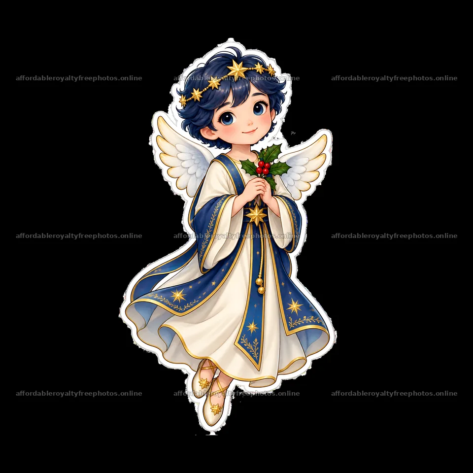 Christ Child with holly in festive blue and white attire – royalty-free photos 7746x7746